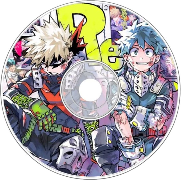 cd with deku and bakugo sitting on it