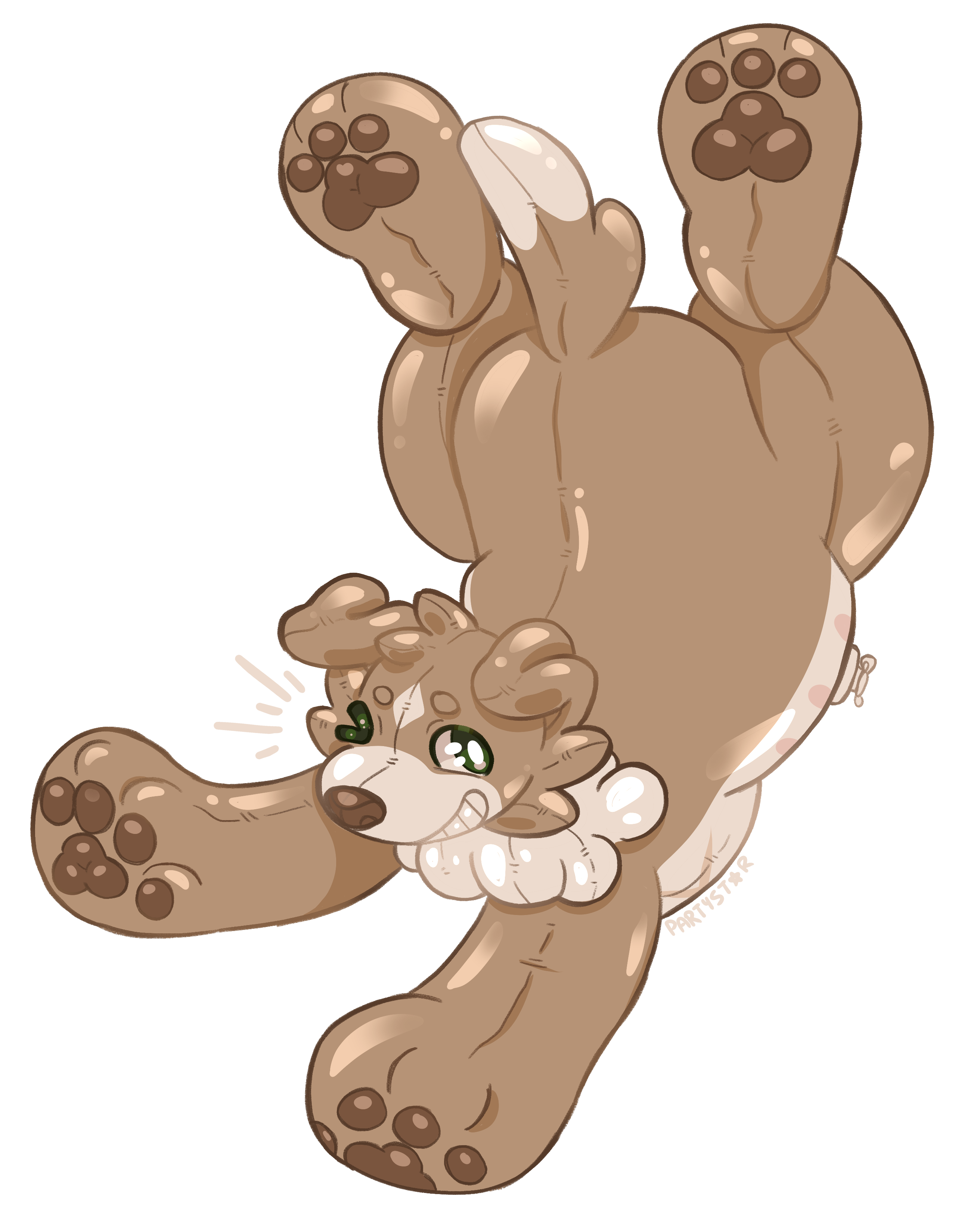image of my fursona as a pooltoy, bounding through the air and smiling